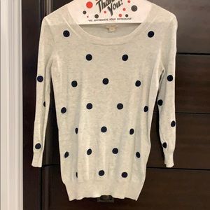 Used JCrew 3/4 Length Sweater with Navy Polka Dots